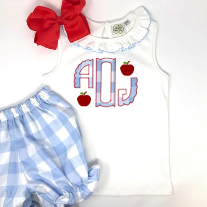 Scallop Monogram Applique Girls Top