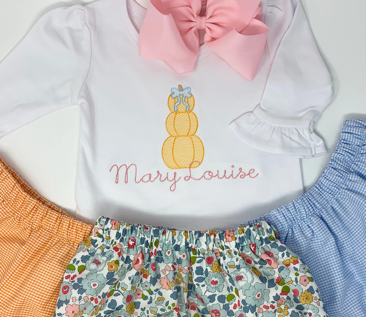 Stacked Pumpkins Girls Embroidery Top